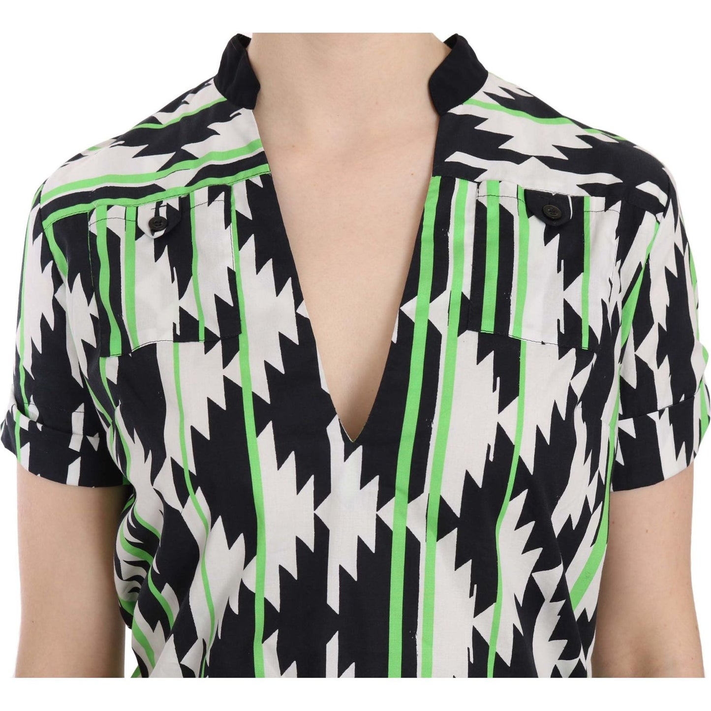 Costume National Multi Color Plunging Top Blouse