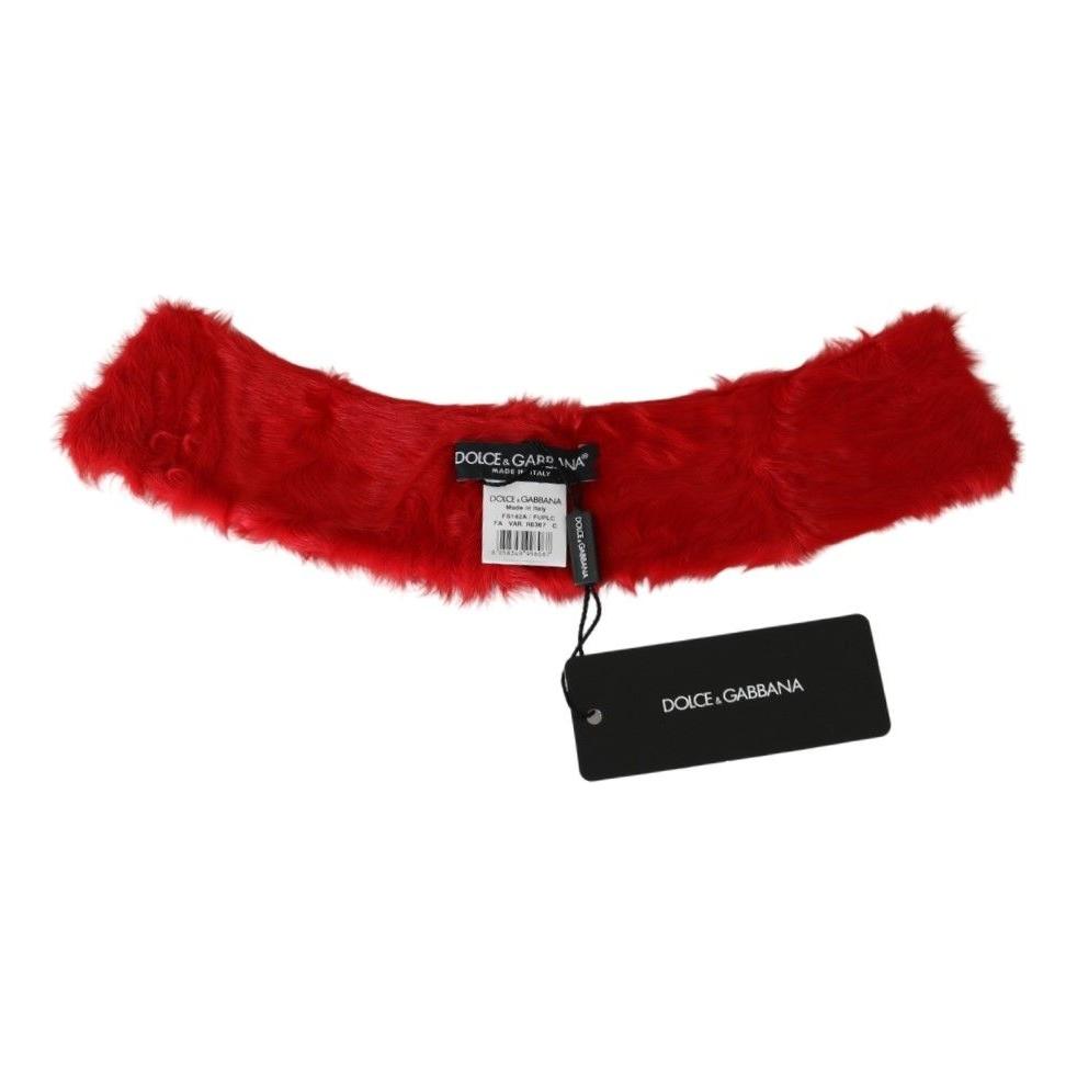 Dolce & Gabbana Red Fur Neck Collar Wrap Lambskin Scarf Dolce & Gabbana