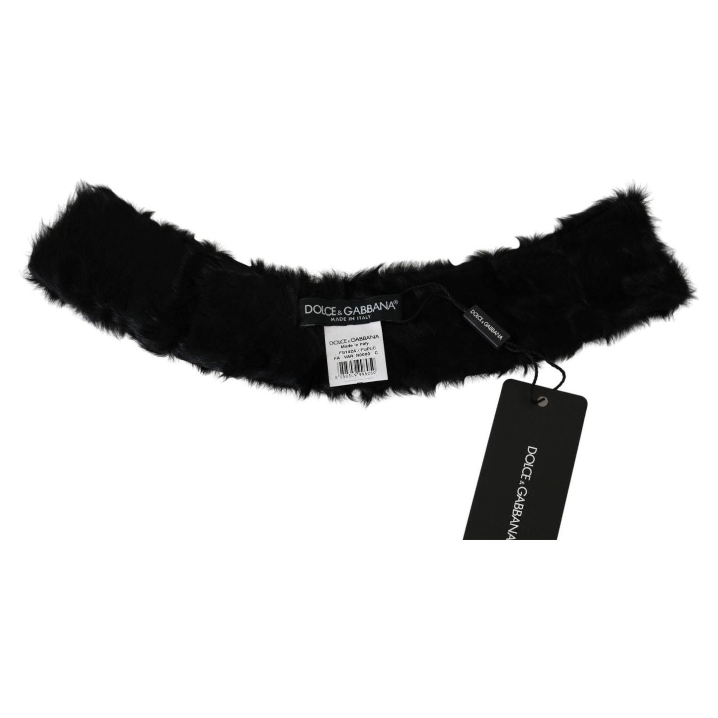 Dolce & Gabbana Black Fur Neck Collar Wrap Lambskin Scarf Dolce & Gabbana