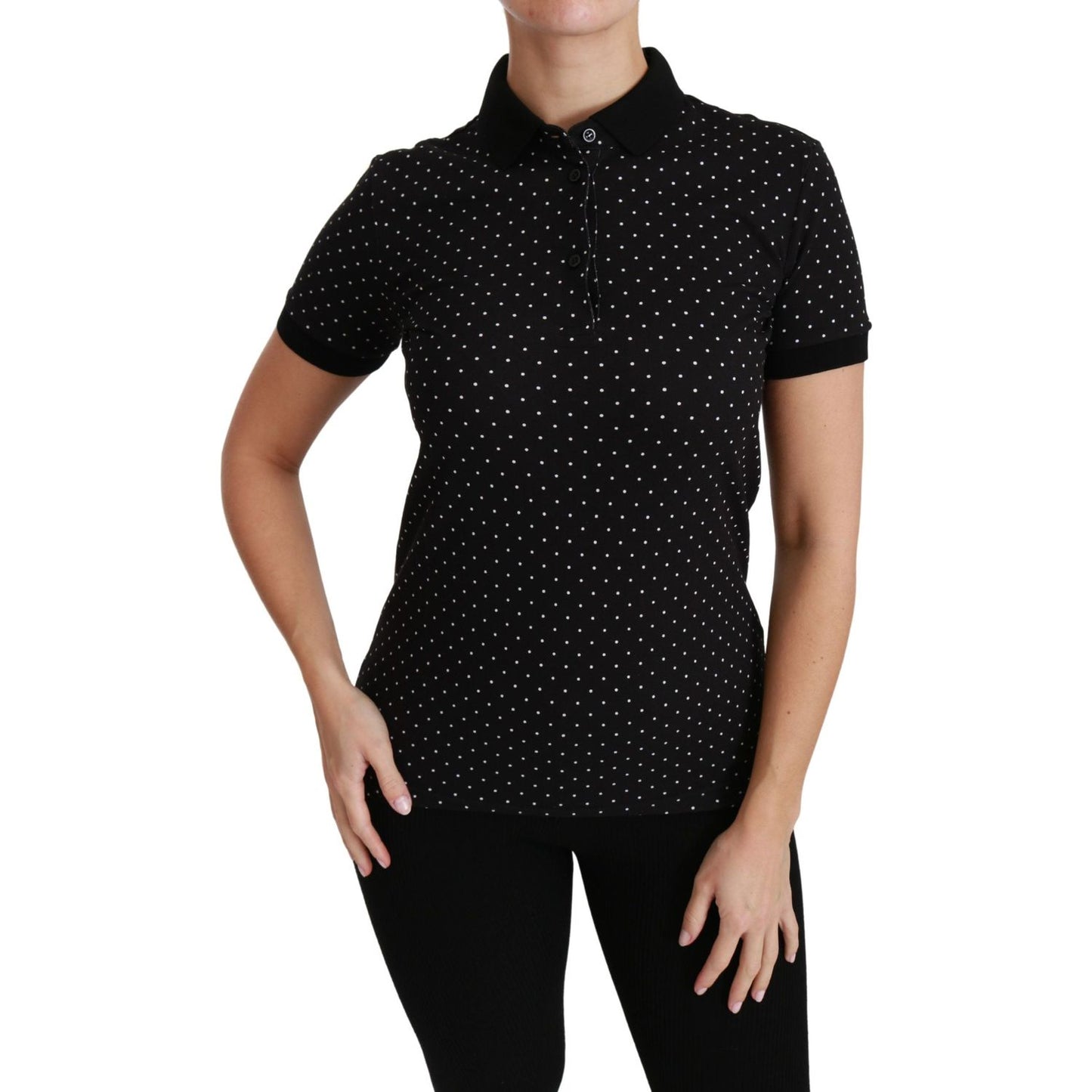 Dolce & Gabbana Black Dotted Collared Polo Shirt Cotton Top