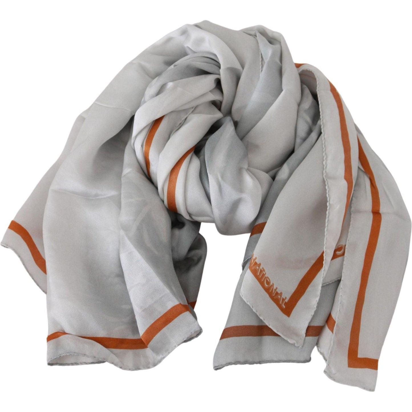 Costume National Gray Orange Silk Floral Foulard Wrap Scarf Costume National