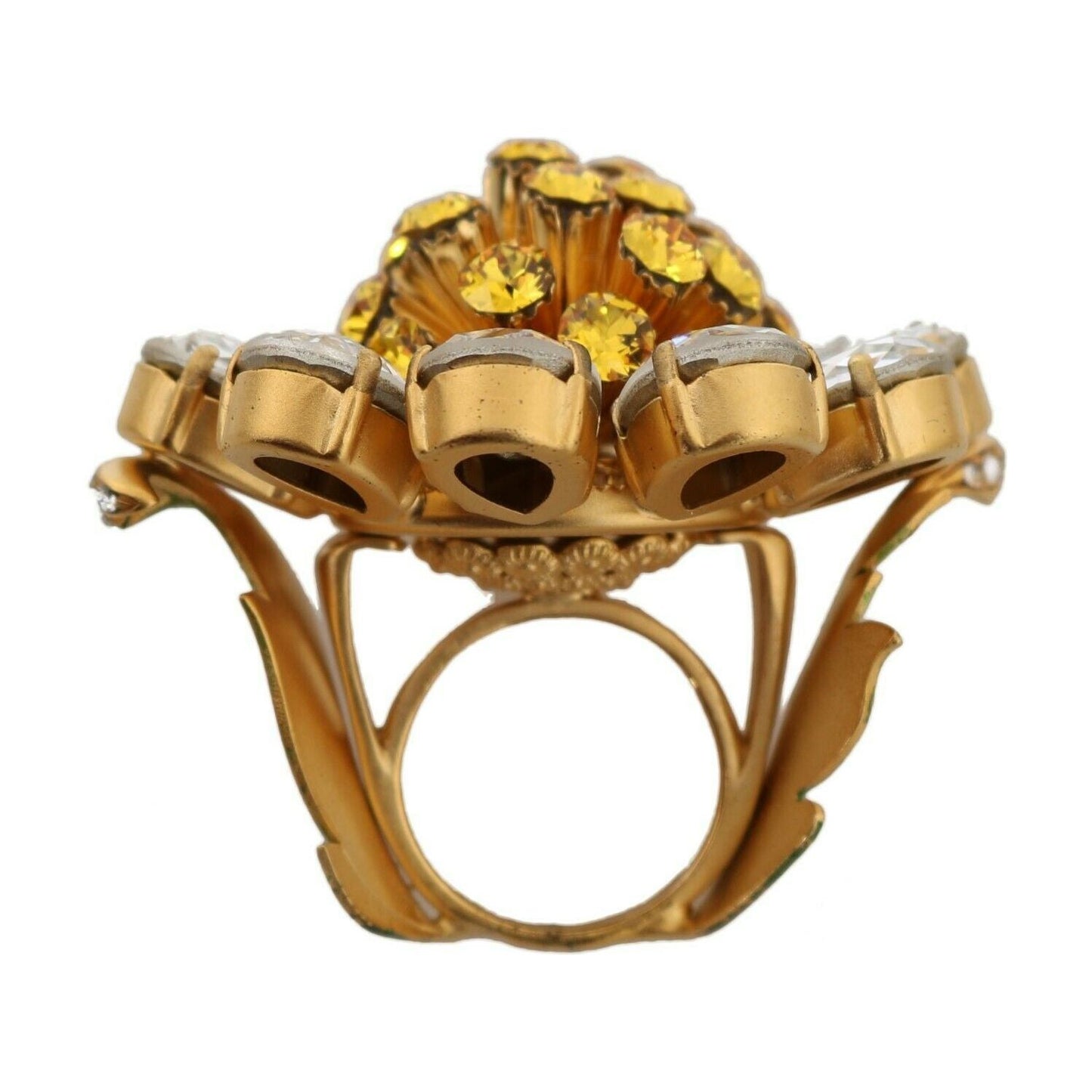 Dolce & Gabbana Gold Brass Yellow Crystal Flower Ring Dolce & Gabbana