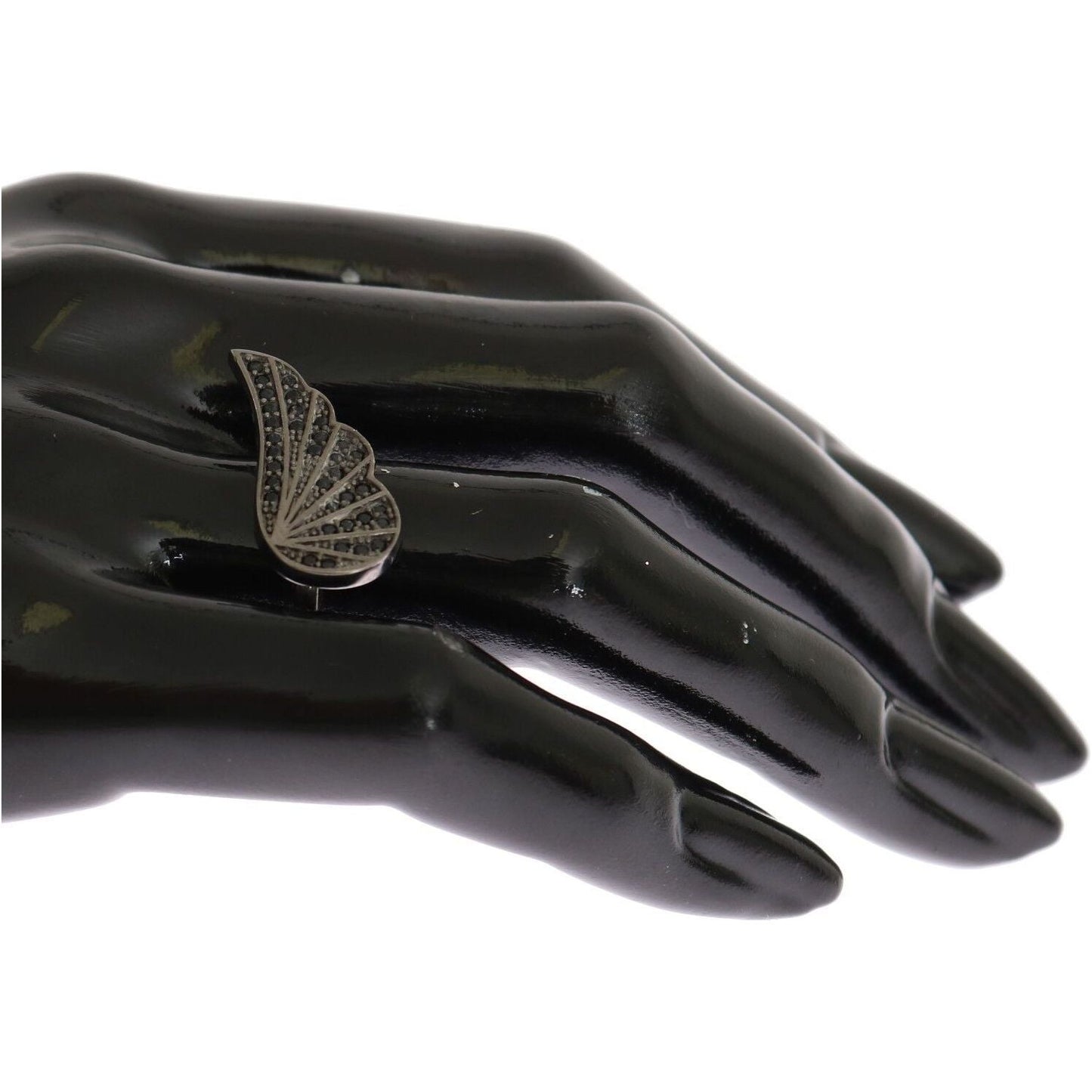 Nialaya Silver Womens Black CZ Rhodium 925 Ring Nialaya