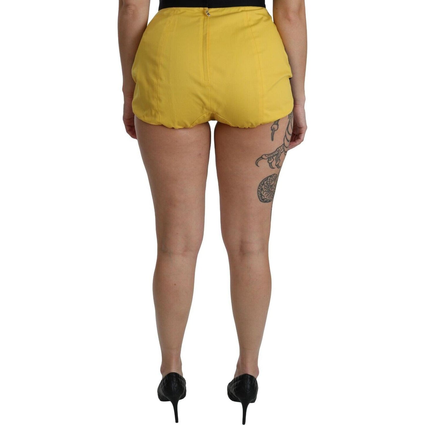 Dolce & Gabbana Yellow Black Cotton Jewelled Hot Pants Shorts