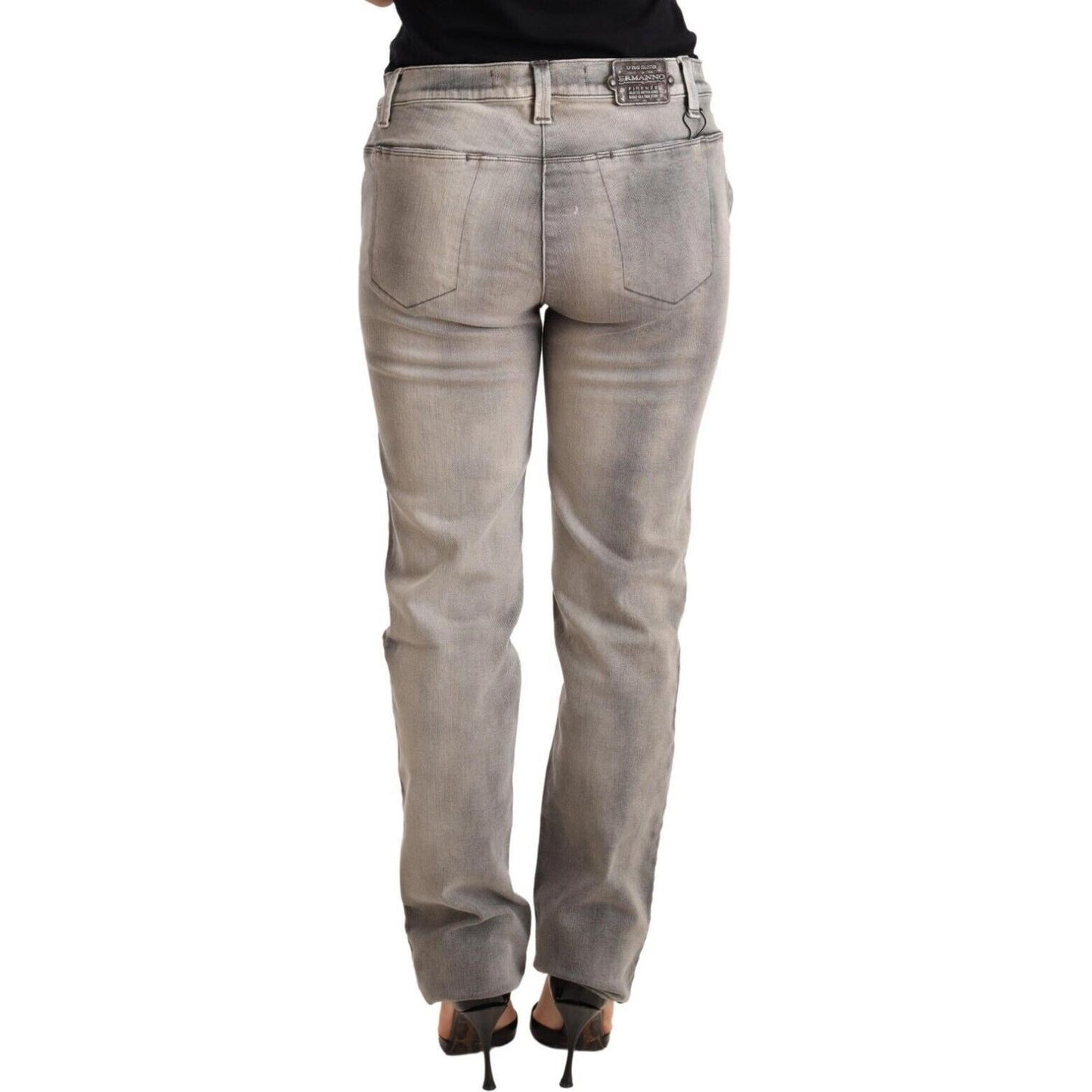 Ermanno Scervino Gray Washed Low Waist Skinny Trouser Cotton Jeans