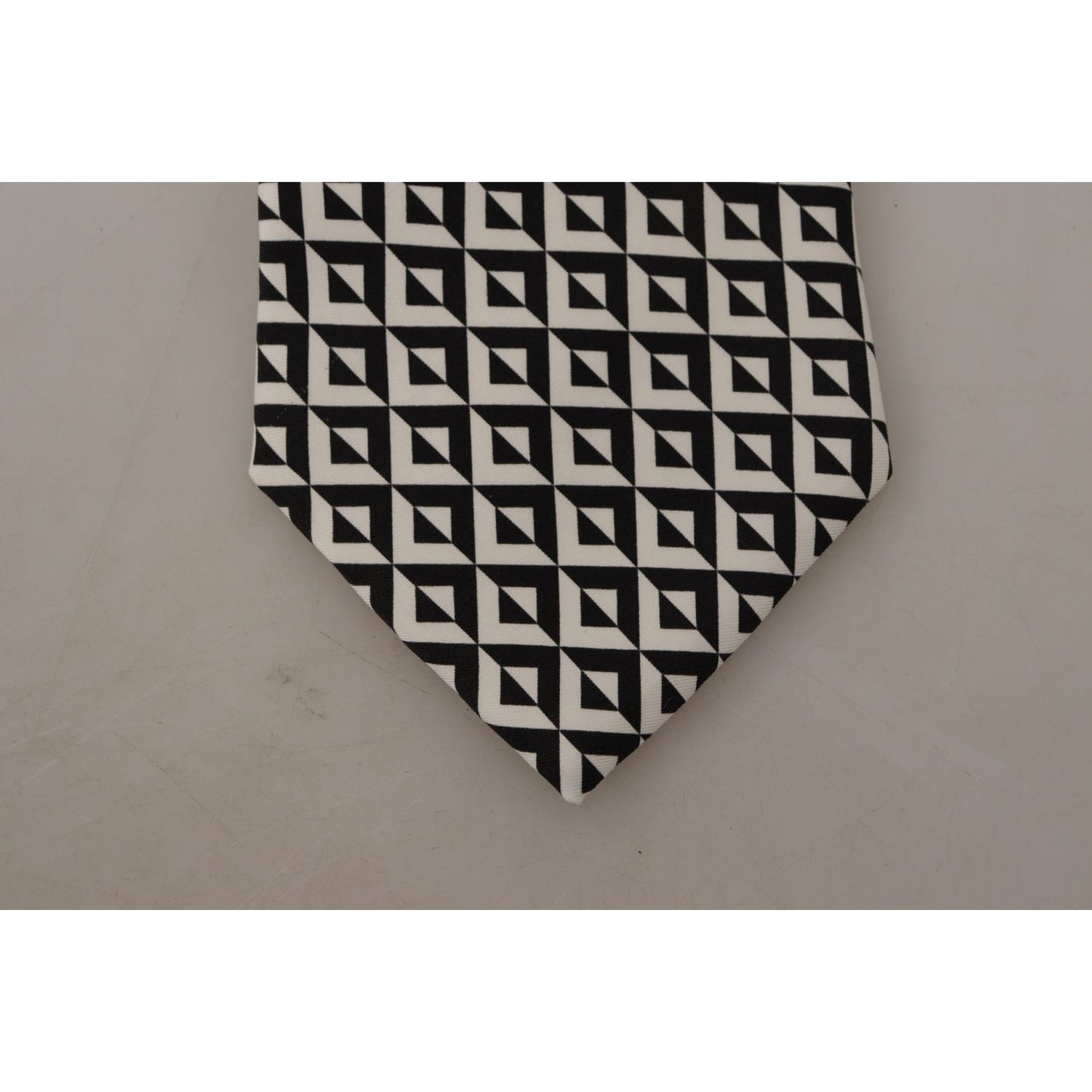 Dolce & Gabbana Black White Geometric 100% Silk Adjustable Accessory Tie Dolce & Gabbana