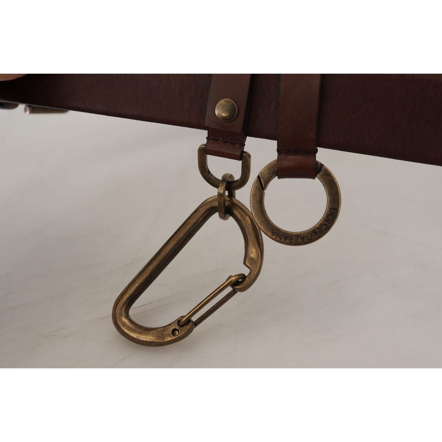 Dolce & Gabbana Brown Leather Gold Metal Buckle Carabiner Belt Dolce & Gabbana