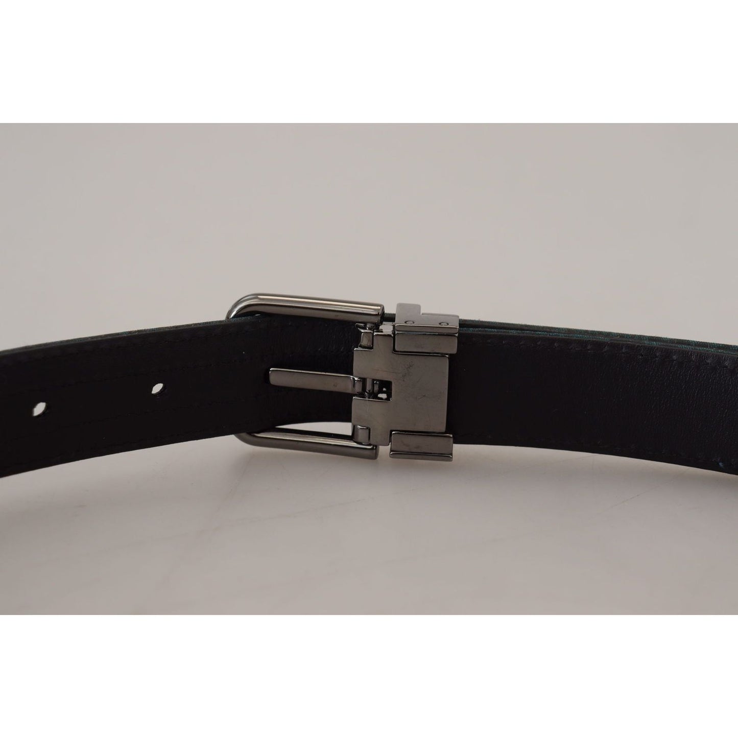 Dolce & Gabbana Blue Jacquard Moire Silver Metal Belt Men Dolce & Gabbana