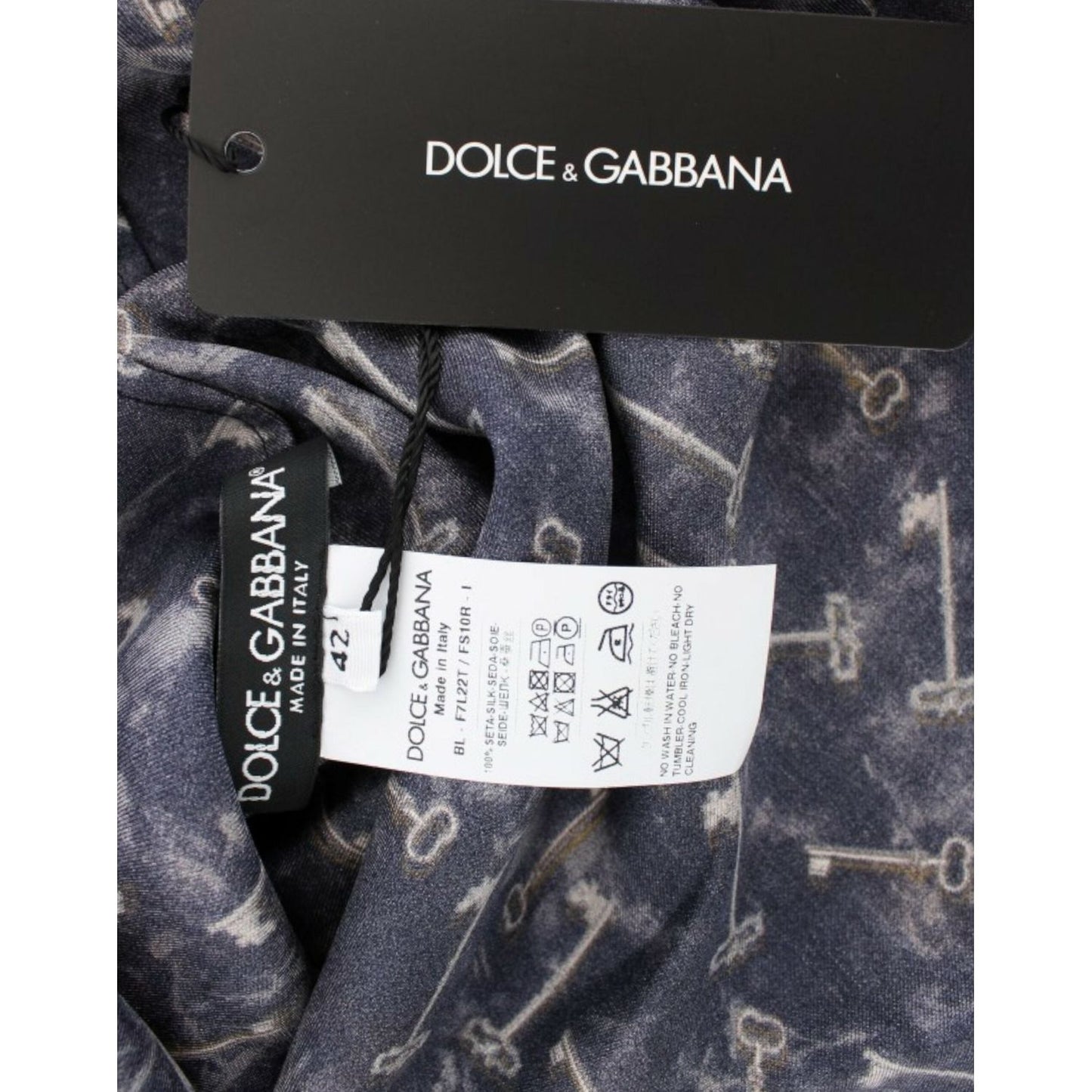 Dolce & Gabbana Blue gold key print silk blouse Dolce & Gabbana