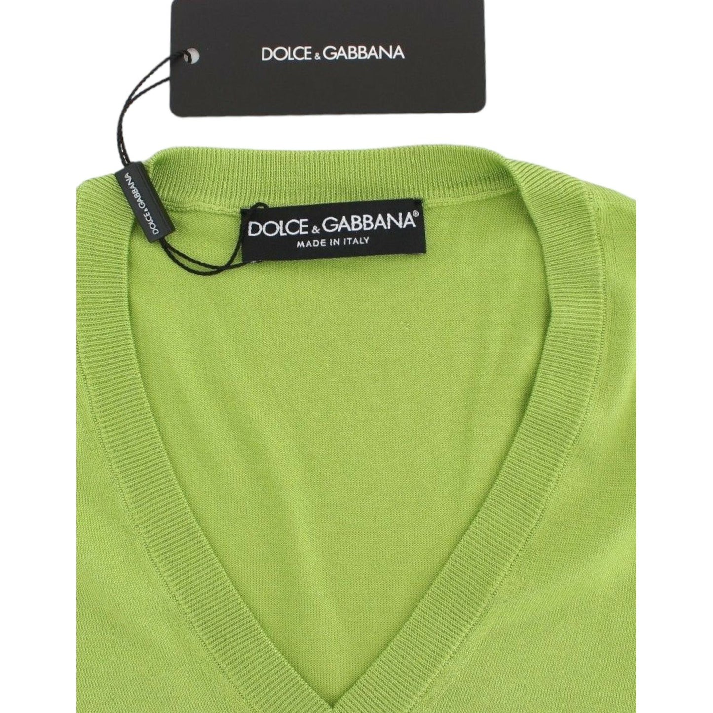 Dolce & Gabbana Green Wool V-neck Pullover Sweater Top Dolce & Gabbana