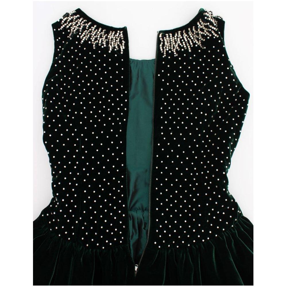 Dolce & Gabbana Green Velvet Crystal Long Maxi Dress Dolce & Gabbana