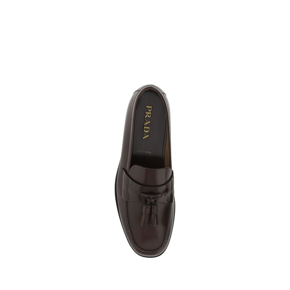 Prada Brown Calf Leather Bos Taurus Slip-On Loafers Prada