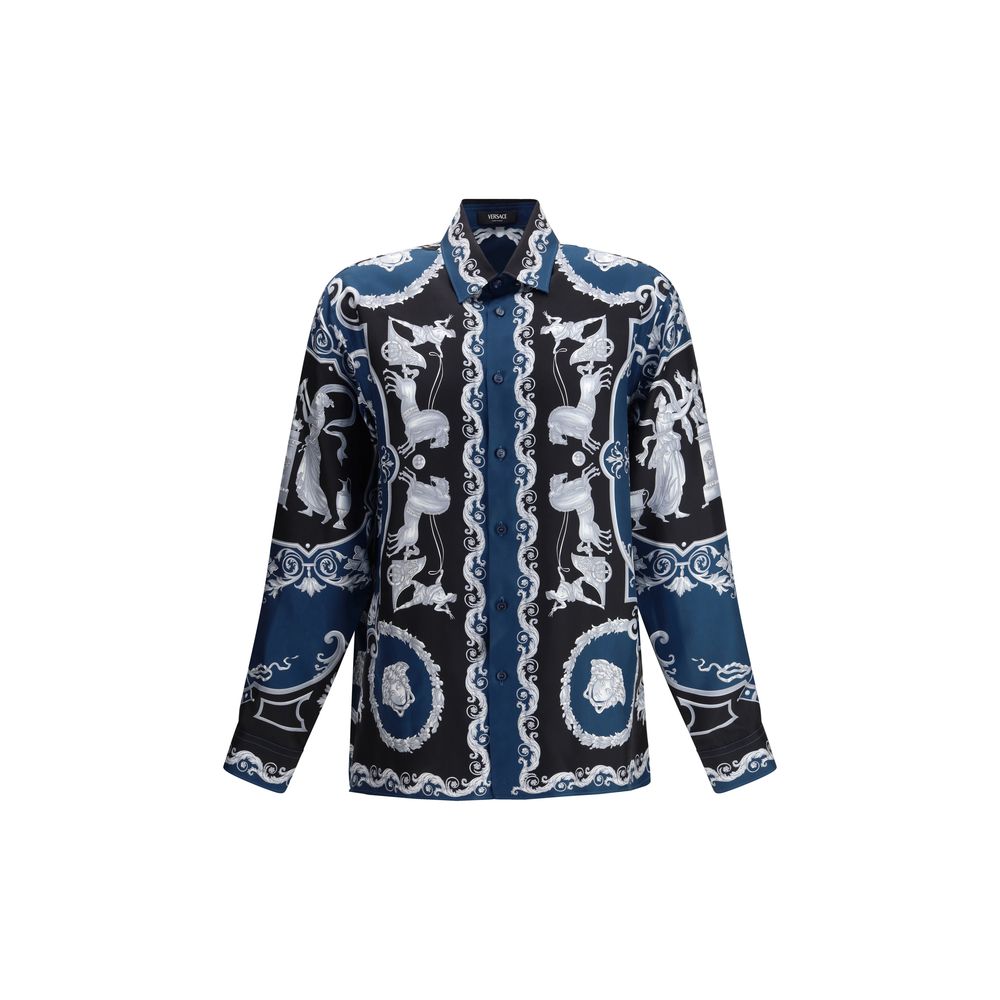 Versace Blue Silk Pattern Shirt 1728,72470364320,Blue,Clothing,IT50 | L,Men,New with tags,Pattern - Shirts - Clothing,Shirts - Clothing,Versace