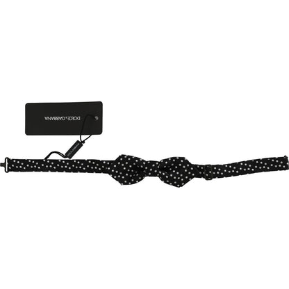 Dolce & Gabbana Black Polka Dots Silk Adjustable Neck Papillon Men Bow Tie