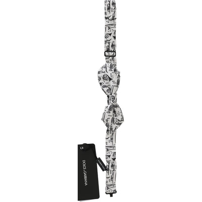 Dolce & Gabbana White Instruments Adjustable Neck Papillon Men Bow Tie 1728,67345645728,Accessories,Bowties - Ties and Formal Accessories - Accessories,Dolce & Gabbana,Material: 100% Silk,Men,Men - Accessories,New with tags,Ties & Bowties - Men - Accessor
