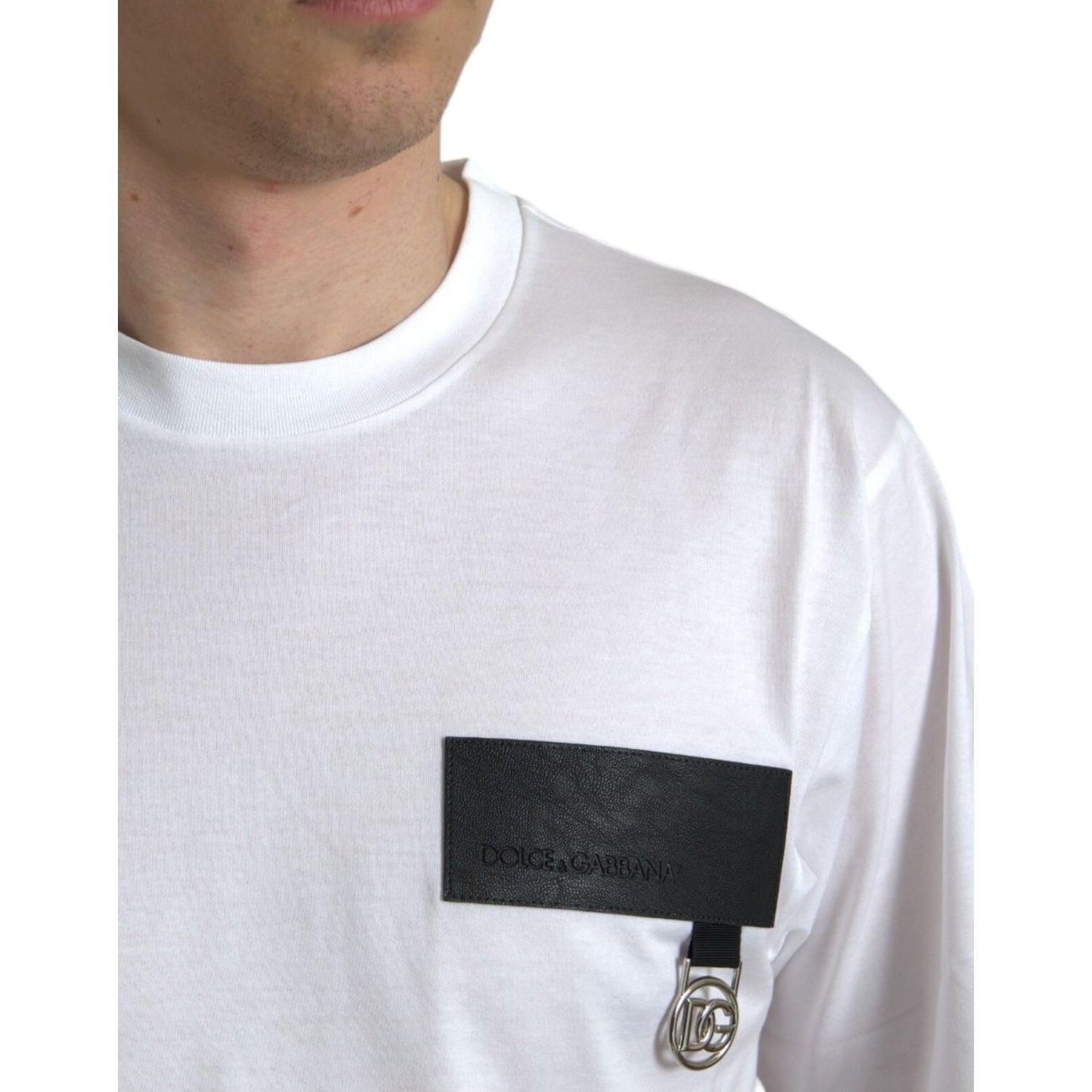 Dolce & Gabbana White Logo Patch Cotton Crew Neck T-shirt