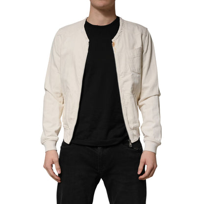 Dolce & Gabbana Off White Cotton Full Zip Denim Men Blouson Jacket