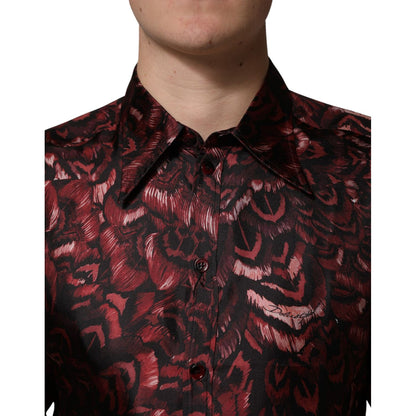 Dolce & Gabbana Bordeaux Patterned Collared Men Dress Shirt