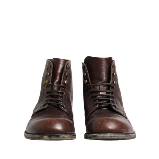 Dolce & Gabbana Brown Lace Up Short Ankle Boots Men Shoes