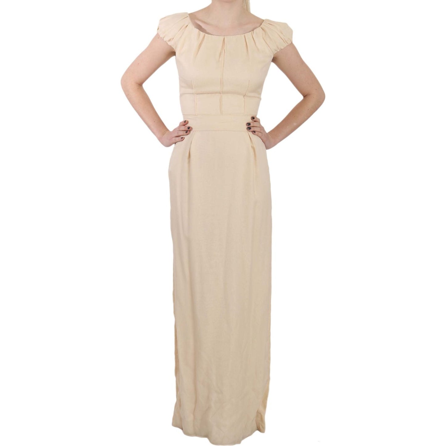 Dolce & Gabbana Beige Silk Column Cap Sleeve Gown Dress