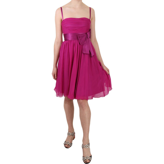 Dolce & Gabbana Fuchsia Pink Bow Silk Sleeveless Dress