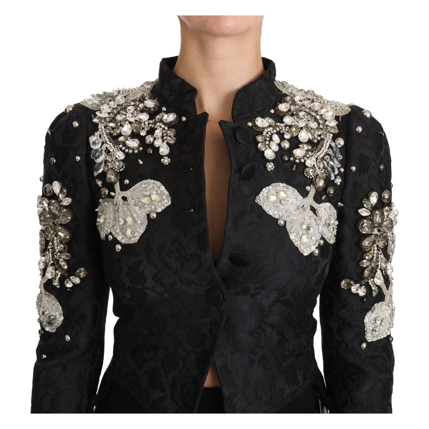Dolce & Gabbana Black Jacquard Crystal Floral Jacket