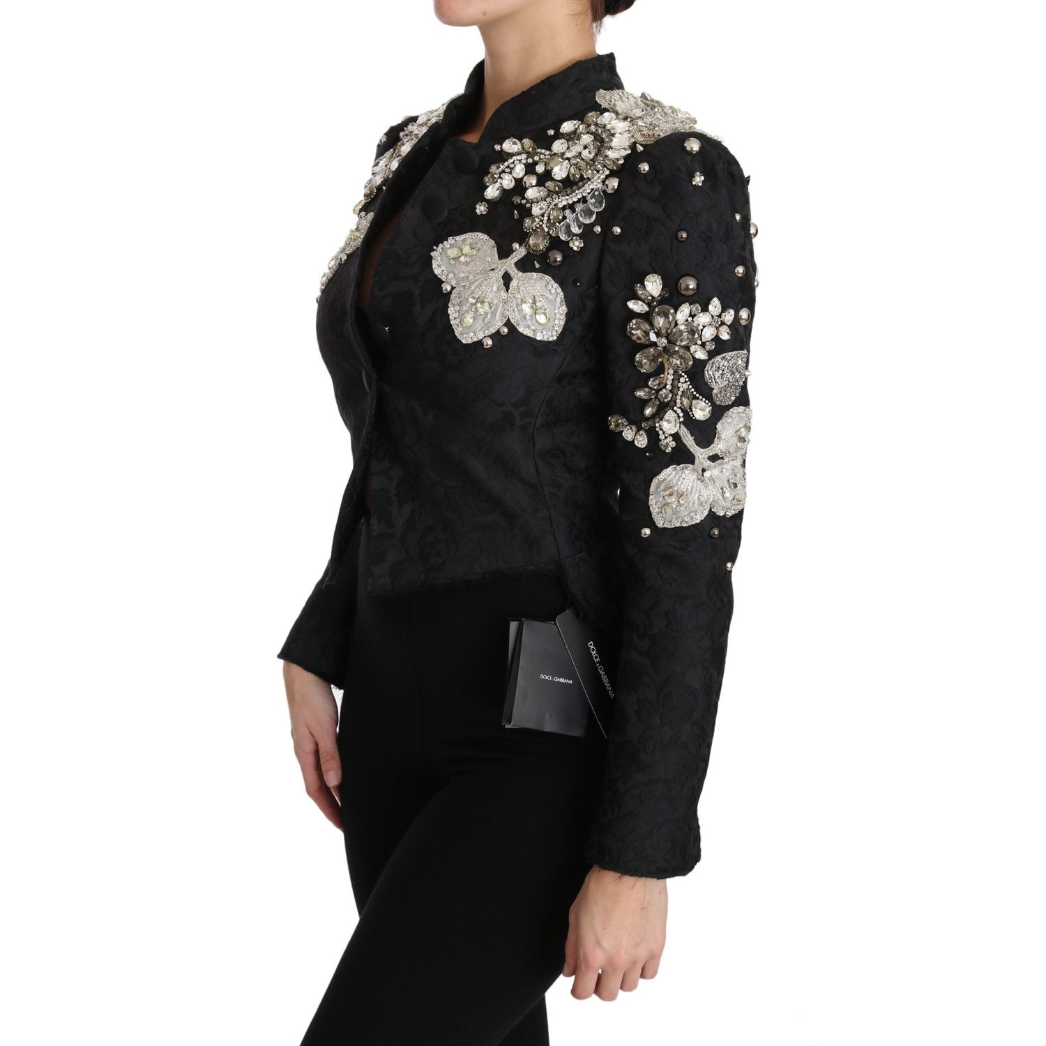 Dolce & Gabbana Black Jacquard Crystal Floral Jacket