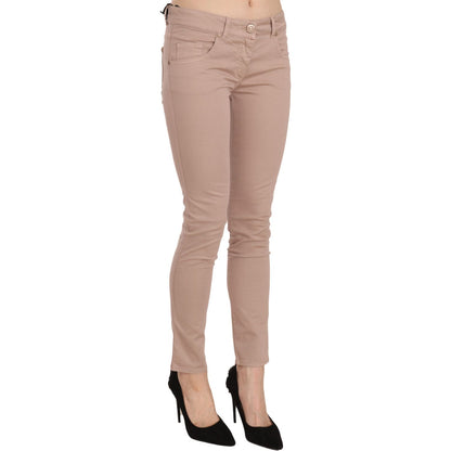 CRISTINAEFFE Brown Low Waist Slim Fit Skinny Cotton Pants
