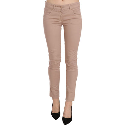 CRISTINAEFFE Brown Low Waist Slim Fit Skinny Cotton Pants