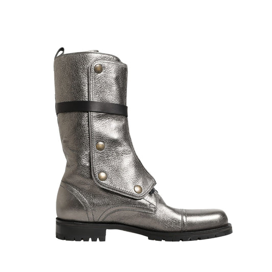 Dolce & Gabbana Metallic Leather Buckle Combat Boots Shoes