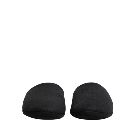 Dolce & Gabbana Black Wool Cashmere Red Quilted Slippers Shoes