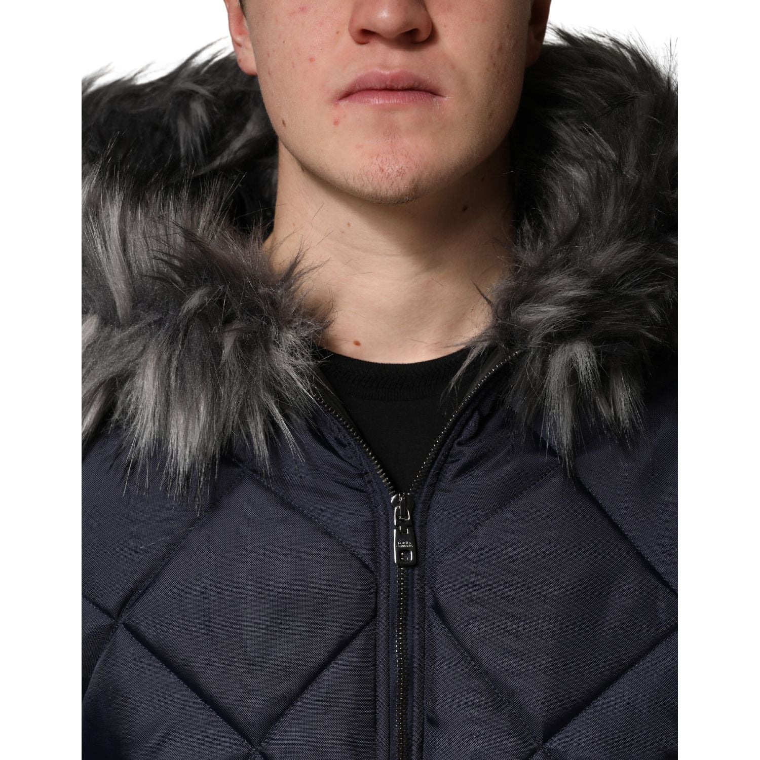 Dolce & Gabbana Black Quilted Fur Shearling Hooded  Jacket