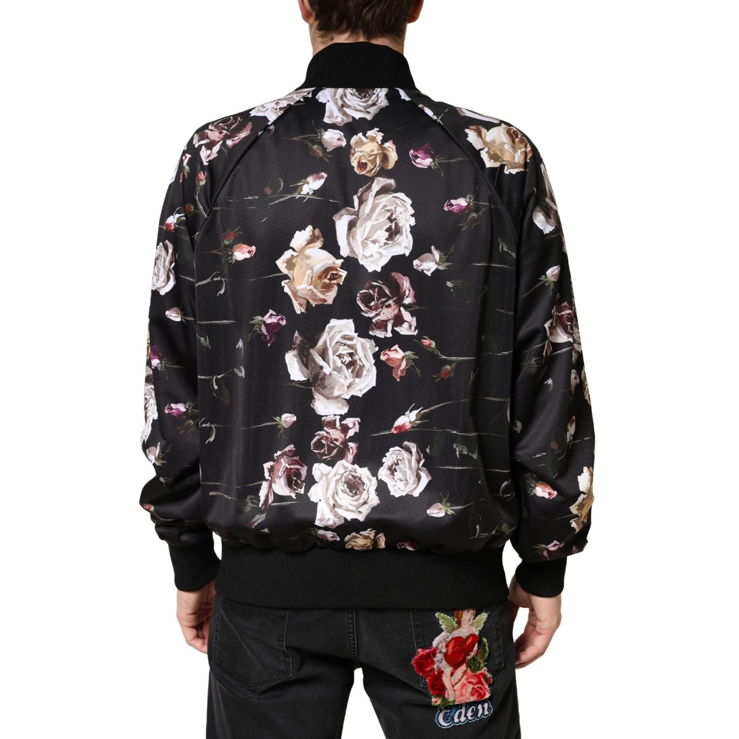 Dolce & Gabbana Black Floral Polyester Full Zip Bomber Jacket