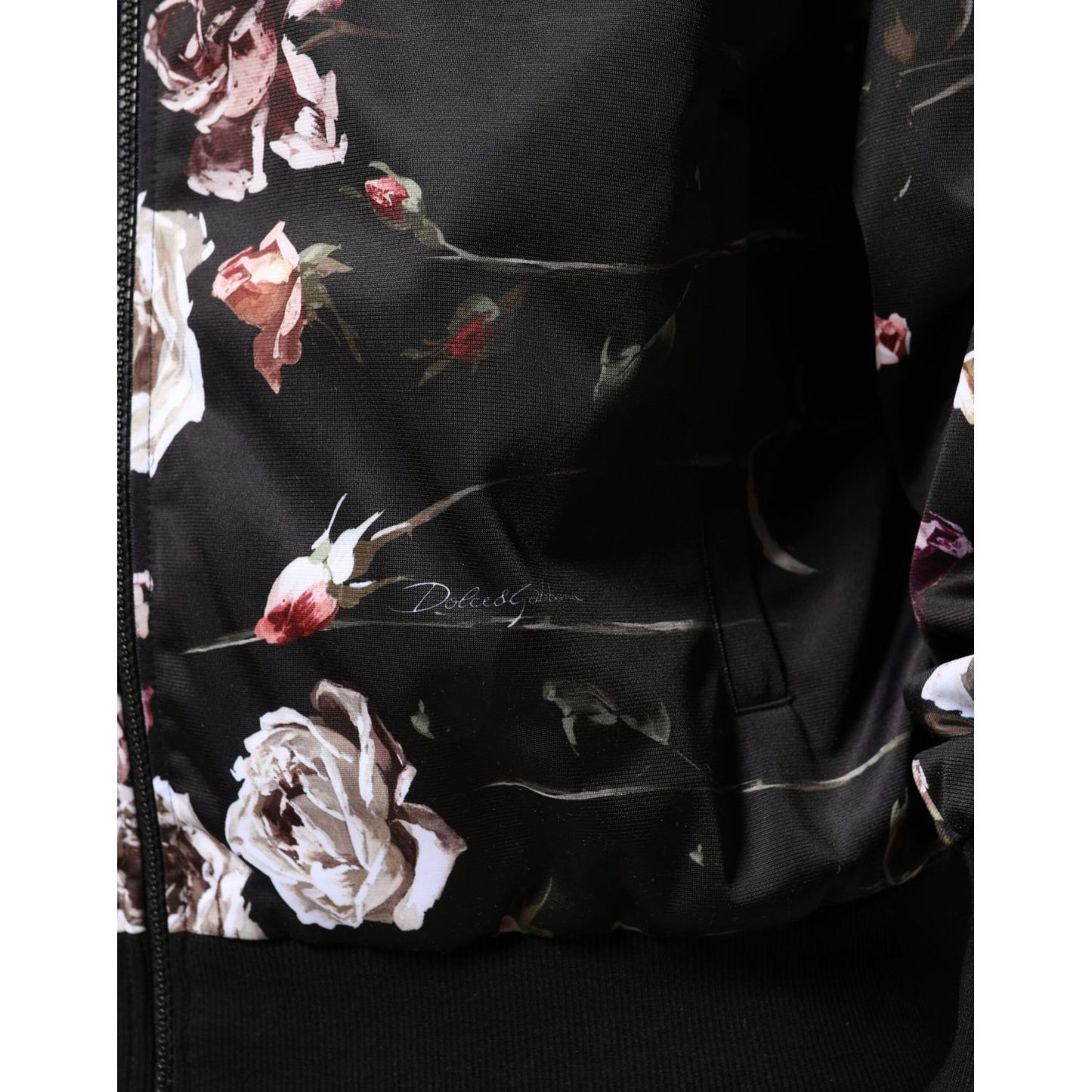 Dolce & Gabbana Black Floral Polyester Full Zip Bomber Jacket
