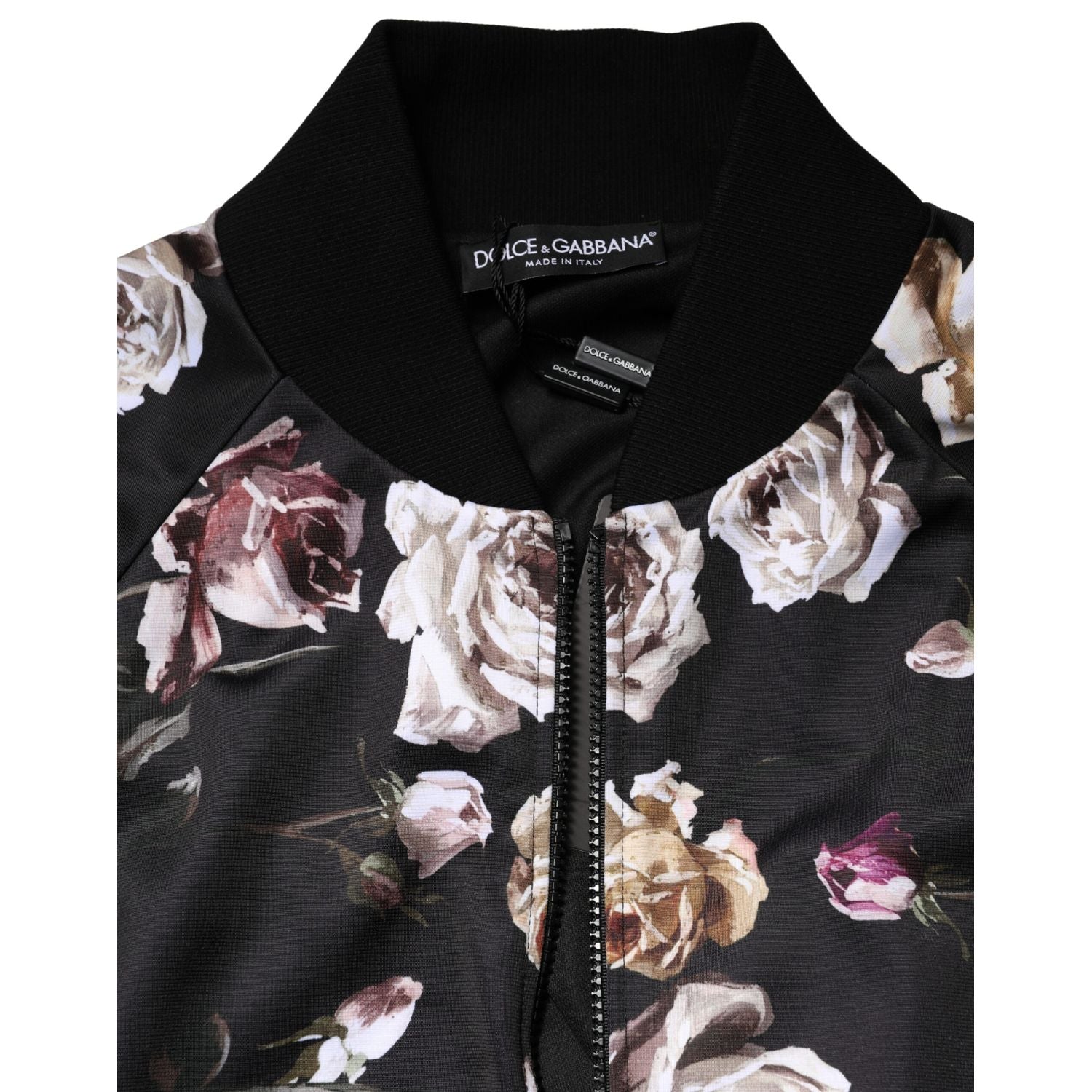 Dolce & Gabbana Black Floral Polyester Full Zip Bomber Jacket