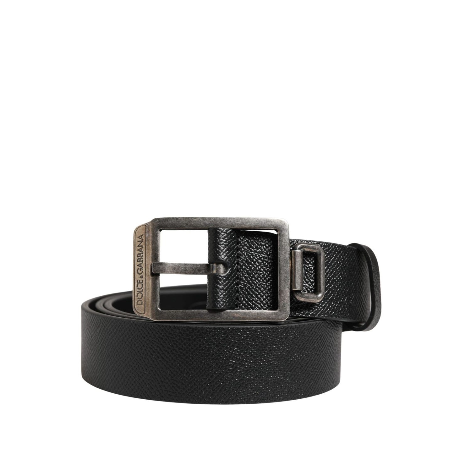 Dolce & Gabbana Black Calf Leather Silver Metal Buckle Belt
