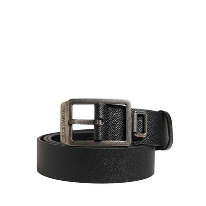 Dolce & Gabbana Black Calf Leather Silver Metal Buckle Belt