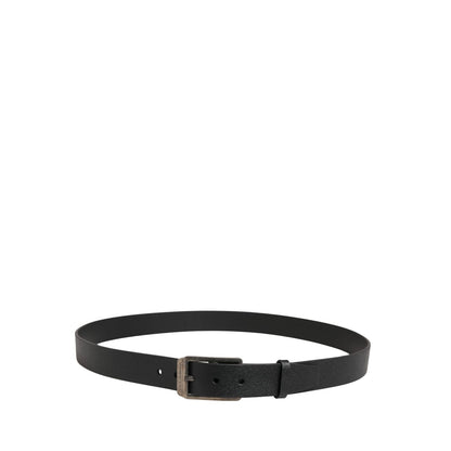 Dolce & Gabbana Black Calf Leather Silver Metal Buckle Belt
