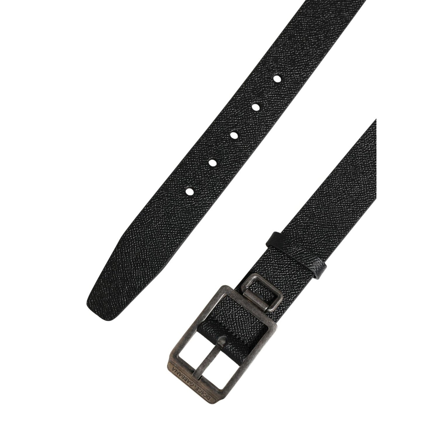 Dolce & Gabbana Black Calf Leather Silver Metal Buckle Belt