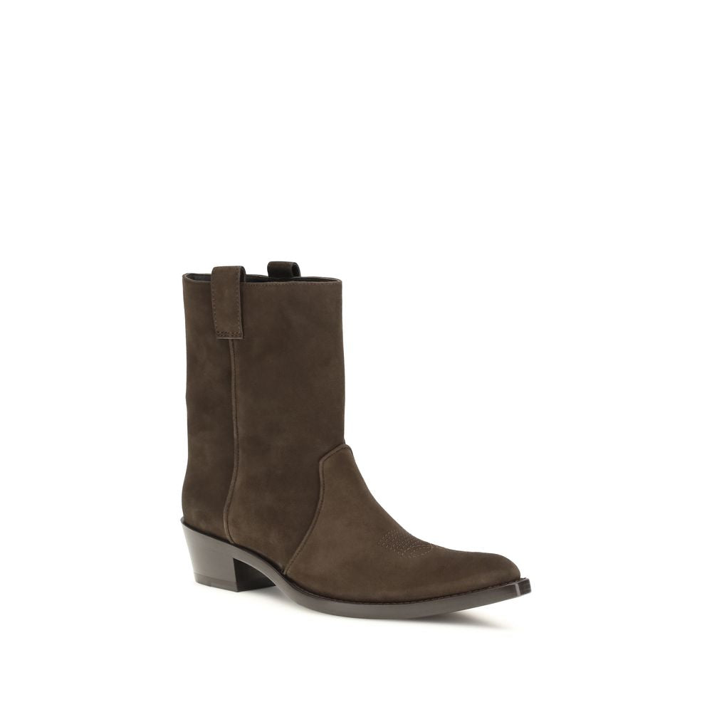 Khaite Brown Calf Leather Bos Taurus Ankle Boots
