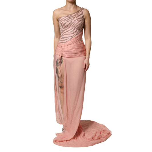 Dolce & Gabbana Pink Embellished One Shoulder Maxi Dress