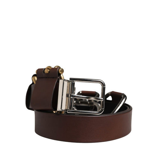 Dolce & Gabbana Men Brown Classic Leather Metal Buckle Belt
