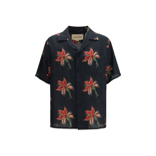 Valentino Black Linen Pattern Shirt 1728,72470364320,Black,Clothing,IT48 | M,Men,New with tags,Pattern - Shirts - Clothing,Shirts - Clothing,Valentino