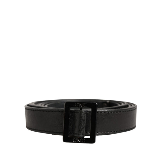 Costume National Black Leather Square Metal Buckle Waist Belt