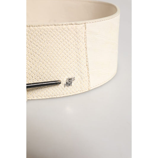 GF Ferre Off White Waxed Cotton Wide Fashion Waistband Belt