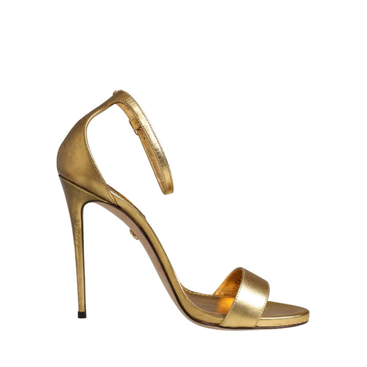 Dolce & Gabbana Gold Leather Keira High Heels Sandals Shoes 1728,67345645728,Dolce & Gabbana,EU39/US8.5,Gold,Material: 100% Lamb,Preowned / Defect,Sandals - Shoes,Shoes,Stiletto Heels - Sandals - Shoes,Women