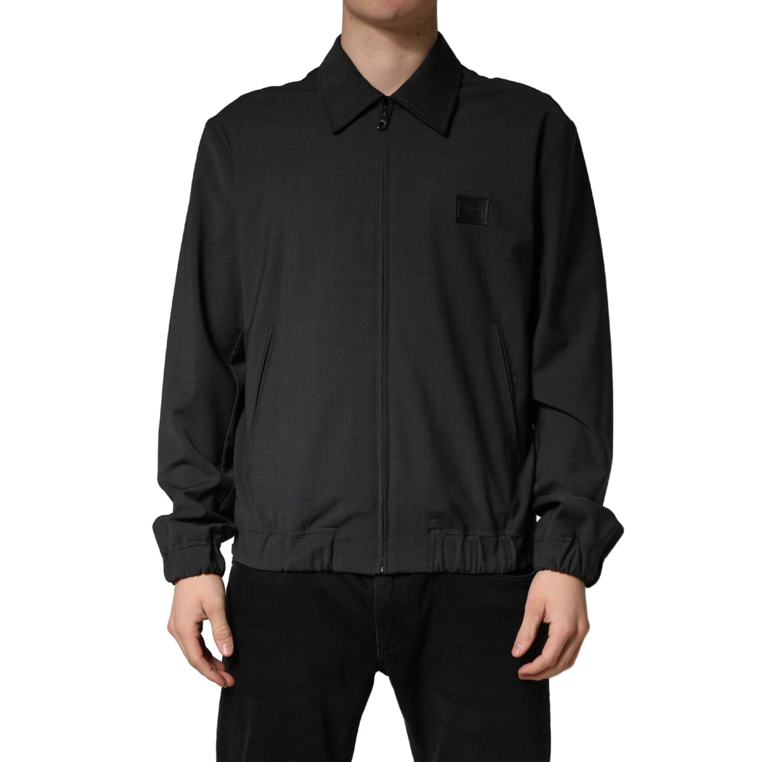 Dolce & Gabbana Black Wool Logo Full Zip Men Bomber Jacket