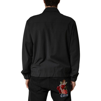 Dolce & Gabbana Black Wool Logo Full Zip Men Bomber Jacket
