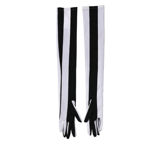 Dolce & Gabbana Black White Stripes Nylon Elbow Length Women Gloves