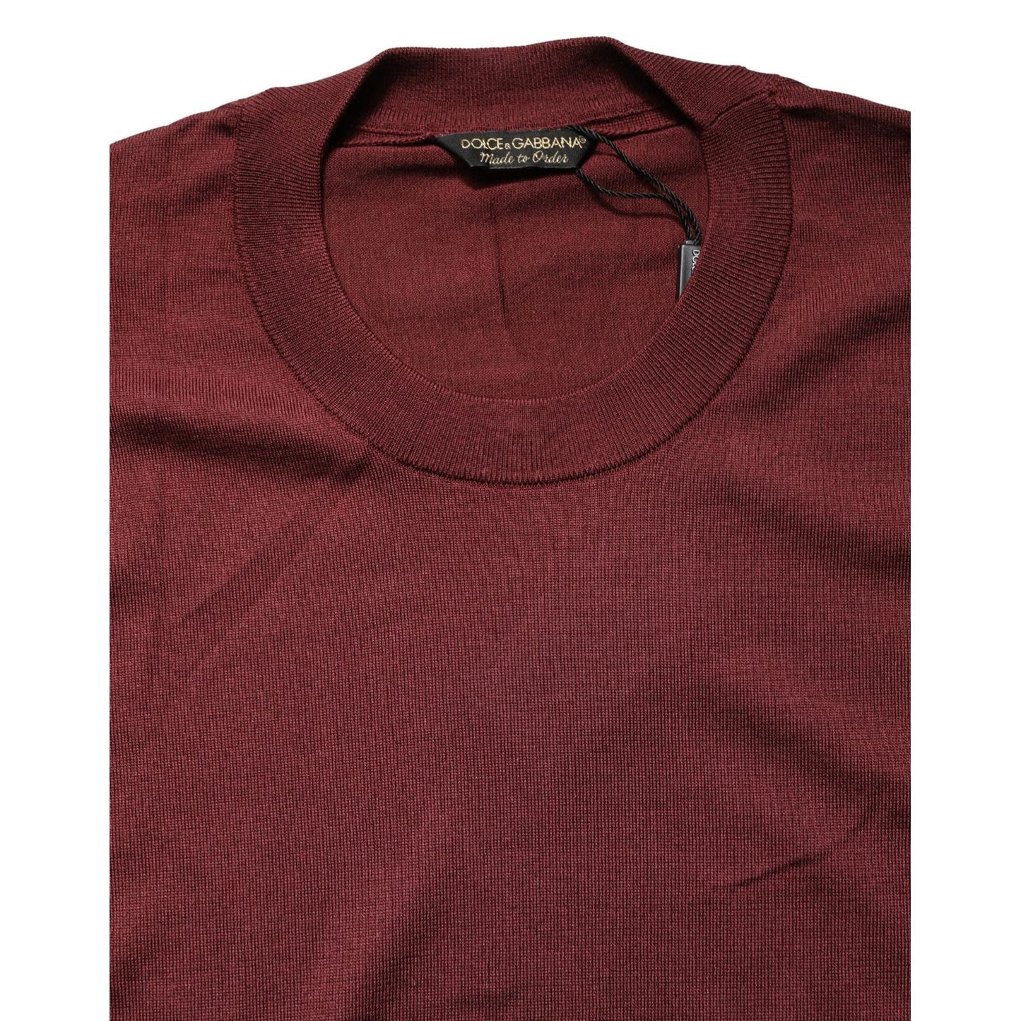 Dolce & Gabbana Maroon Silk Men Crew Neck Pullover Sweater